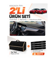 OPEL CORSA F (2019-2026) Uyumlu Torpido Örtüsü + Tay Tüyü Bagaj Çantası + Sticker Seti - Siyah Bej