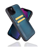 Bouletta Apple iPhone 14 Pro Max Uyumlu Deri Kartlıklı Arka Kapak BRN4EF Mavi