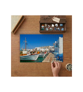 Paros Adası Yunanistan- Tekneler- Şehir - Tatil Tasarımı 240 parça Ahşap Puzzle Ahşap Kutuda MP01198