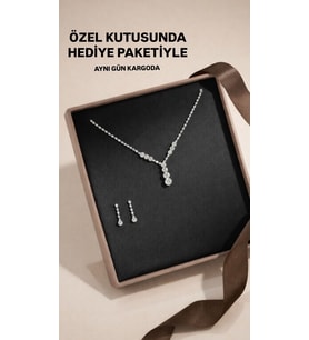 Özel Kutusunda Hediye Paketiyle Aleka Gümüş Kaplama Su Yolu Düğün Takı Seti Kolye Küpe Hediye Set Düğün Nişan Söz Nikah Takı Seti (Beyaz Gümüş)