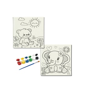 Okul Etkinliği-2'li Tuval Boyama Seti. 20x20 Cm Uv Baskı 6 Akrilik Boya 1 Fırça-model-180