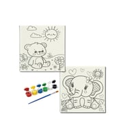 Okul Etkinliği-2'li Tuval Boyama Seti. 20x20 Cm Uv Baskı 6 Akrilik Boya 1 Fırça-model-180