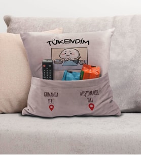 BK Gift Eğlenceli Tasarımlı Organizer Kumanda ve Atıştırmalık Cepli Pembe Kırlent Yastık- 3, Ev Dekoru, Ev Hediyesi