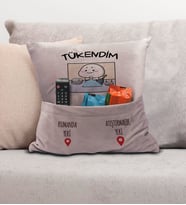 BK Gift Eğlenceli Tasarımlı Organizer Kumanda ve Atıştırmalık Cepli Pembe Kırlent Yastık- 3, Ev Dekoru, Ev Hediyesi