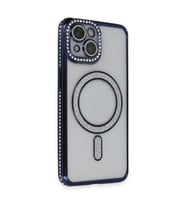İphone 14 Kılıf Joke Simli Magneticsafe Kılıf - Lacivert