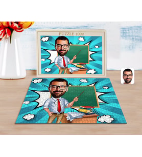 BK Gift Kişiye Özel Erkek Öğretmen Karikatürlü 1000 Parça Profesyonel Puzzle-1
