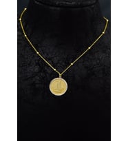 925 Ayar Gümüş Gold Kaplama Toplu Zincir Kalemli Yelken Motifli Plaka Kolye