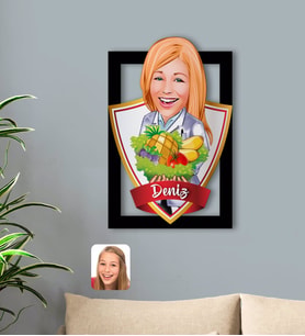 BK Gift Kişiye Özel İsimli Kadın Diyetisyen Karikatürlü 3D Ahşap Tablo-1