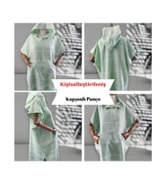 Kişiye Özel Baskılı Kapüşonlu Plaj Pançosu  İsim Yazılı Pamuklu Havlu Poncho Unisex Peştamal Kumaş (Yeşil)