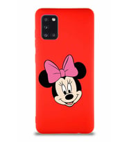 Samsung Galaxy A31 Soft Premier Kapak Minnie Mouse-C Tasarımlı Silikon Kılıf - Kırmızı (Şeffaf)