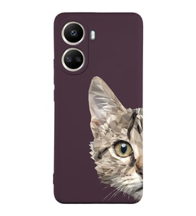 Vivo Y16 Uyumlu Lansman Kılıf Catface Tasarımlı İçi Kadife Kapak-Mürdüm (Şeffaf)
