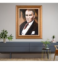 Altın Paspartulu Atatürk  Çerçeveli Tablo C915 (Gold)