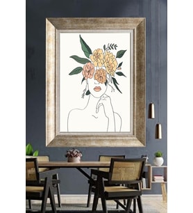 Tablore Çiçek Saçlı Kadın Çizimi Çerçeveli Kanvas Tablo Modern Line Art Duvar Dekoru