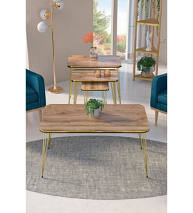 Zigon Sehpa Kr Ve Orta Sehpa Kr Set Çift Gold Ceviz Tel 1110