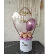 Büyülü Balon-Ayıcık Buketi Balonlar Yazılı Doğum & Sevgililer Günü Yıldönümü Hediye Kutusu (Pudra Pembe)
