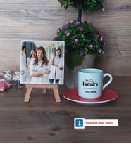 Hemşire Fotoğraflı Dekoratif Taş, Ahşap Altlıklı Türk Kahvesi Fincanı Hediye (Model 8)