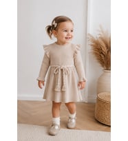 %100 Organik Triko Kız Bebek Çocuk Kemerli Elbise 32125