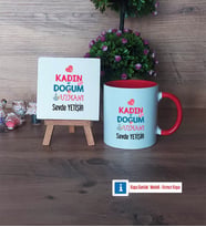 Kadın Doğum Uzmanı Dekoratif Taş, Kupa Bardak Kırmızı Hediye (Model 1)