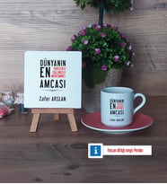 Amcaya Hediye Dekoratif Taş, Türk Kahvesi Fincanı Kırmızı İsme Özel Hediye (Model 4)
