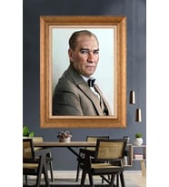 Altın Varaklı Çerçeveli Paspartulu Atatürk Tablo nh231 (Gold)