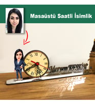 Karikatür Kadın Müdür Model Masaüstü Saatli İsimlik MSİ19