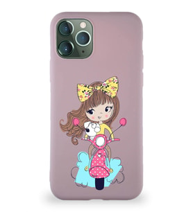 Apple iPhone 11 Pro Soft Premier Kapak Vespagirl Tasarımlı Silikon Kılıf - Pudra (Şeffaf)