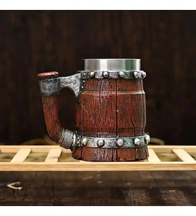 Viking Tarzı Ahşap Fıçı Görünümlü Bira Bardağı Kupa