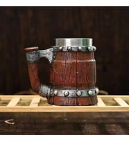Viking Tarzı Ahşap Fıçı Görünümlü Bira Bardağı Kupa