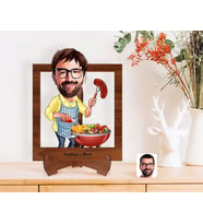 BK Gift Kişiye Özel Erkek Mangalcı Karikatürlü Ahşap Standlı 3D Biblo-1 (Beyaz)