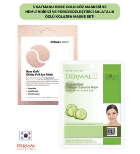 3 Katmanlı Rose Gold Göz Maskesi ve Nemlendirici Ve Pürüzsüzleştirici Salatalık Özlü Kolajen Maske Seti