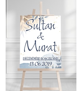 Söz Nişan Düğün İçin 50x70 Karşılama Panosu - Mavi Pastel Tasarımlı