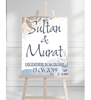 Söz Nişan Düğün İçin 50x70 Karşılama Panosu - Mavi Pastel Tasarımlı