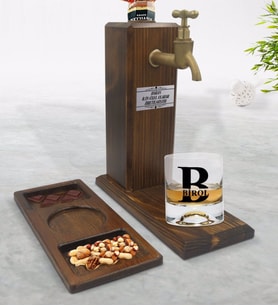 BK Gift Kişiye Özel İsimli Viski Bardağı & Musluklu Doğal Ahşap İçki Standı & Masif Ahşap Dikdörtgen Sunum Tabağı Çerezlik Hediye Seti-31