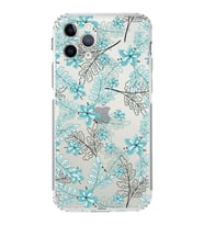 Apple iPhone 11 Pro MaxKamera Korumalı Tıpalı Kapak Floral Su Yeşili Tasarımlı Şeffaf Kılıf