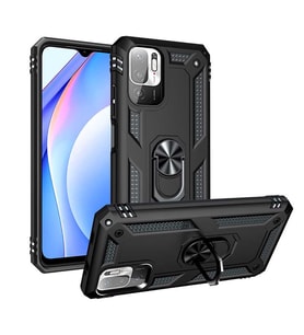 Xiaomi Poco M3 Pro Kılıf Zore Vega Yüzüklü Standlı Zırh Kılıf (Siyah)