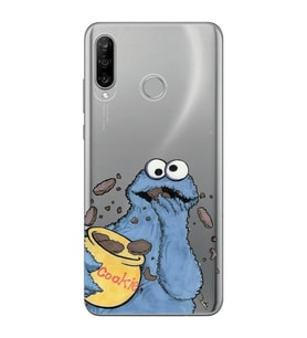 Huawei P30 Lite Uyumlu Susam Sokağı Kurabiye Canavarı Desenli Şeffaf Telefon Kılıfı