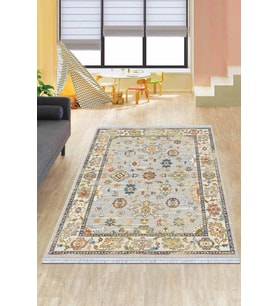 Krem Çerçeveli Dokuma Pamuk Taban Kaymaz Kilim KLM036