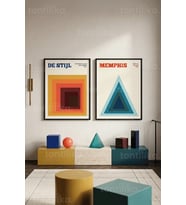 Renkli Geometrik Sanat 2'li Ahşap Çerçeveli Tablo Seti