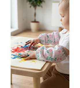 Sıvı Geçirmez Lastikli Bebek Mama Beslenme Kolluğu Seti Çocuk Aktivite Etkinlik Kol Kılıfı Flowy