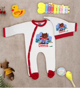 BK Kids Kişiye Özel Bebek Kıyafeti, Bebek Giyim Hediyesi, Tulum Zıbın ve Kukuletalı Şapka Seti-9
