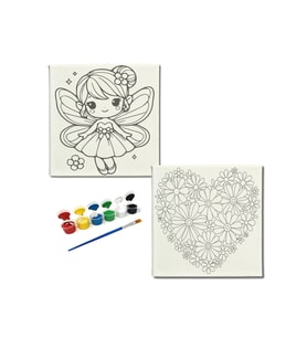 Okul Etkinliği-2'li Tuval Boyama Seti. 20x20 Cm Uv Baskı 6 Akrilik Boya 1 Fırça-model-249