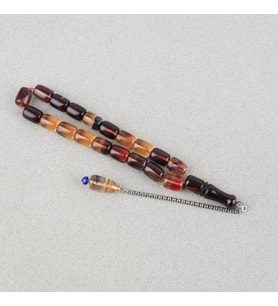 Sıkma Kehribar Püsküllü Efe Boy Kapsül Kesim 10x13mm Tesbih -Alacalı