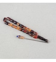 Sıkma Kehribar Püsküllü Efe Boy Kapsül Kesim 10x13mm Tesbih -Alacalı