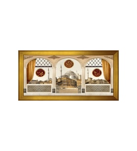 Ayasofya Allah Muhammed Motifli Kanvas Tablo 50 x 70 cm Gold Çerçeve