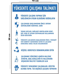 Metal Yüksekte Çalışma Talimatı 15 Cm x 20 Cm Uyarı Levhası Yönlendirme Tabelası