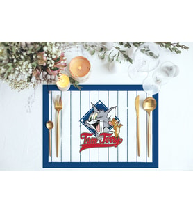 Adawall Home Lacivert Çizgili Tom & Jerry Kumaş Amerikan Servis 4'lü Set 35X50CM