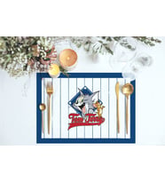 Adawall Home Lacivert Çizgili Tom & Jerry Kumaş Amerikan Servis 4'lü Set 35X50CM