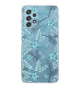 Samsung Galaxy A52  Kamera Korumalı  Kapak Floral Su Yeşili Tasarımlı  Şeffaf Kılıf