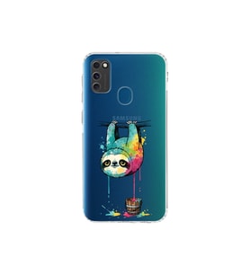 Samsung Galaxy M21 ile Uyumlu Splash Tembel Hayvan Tasarımlı Şeffaf Silikon Kılıf