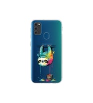 Samsung Galaxy M21 ile Uyumlu Splash Tembel Hayvan Tasarımlı Şeffaf Silikon Kılıf